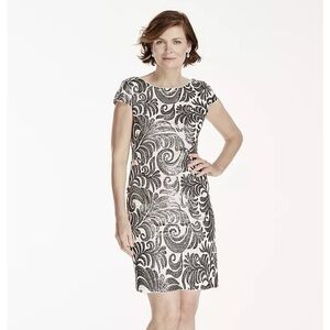 Adrianna Papell White and Black Sequin Mini Dress